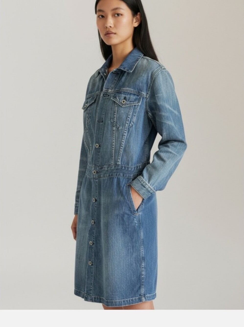 Vintage Women's LAUREN Polo Faded Denim Trucker Button -Up Shirt Dress Size L